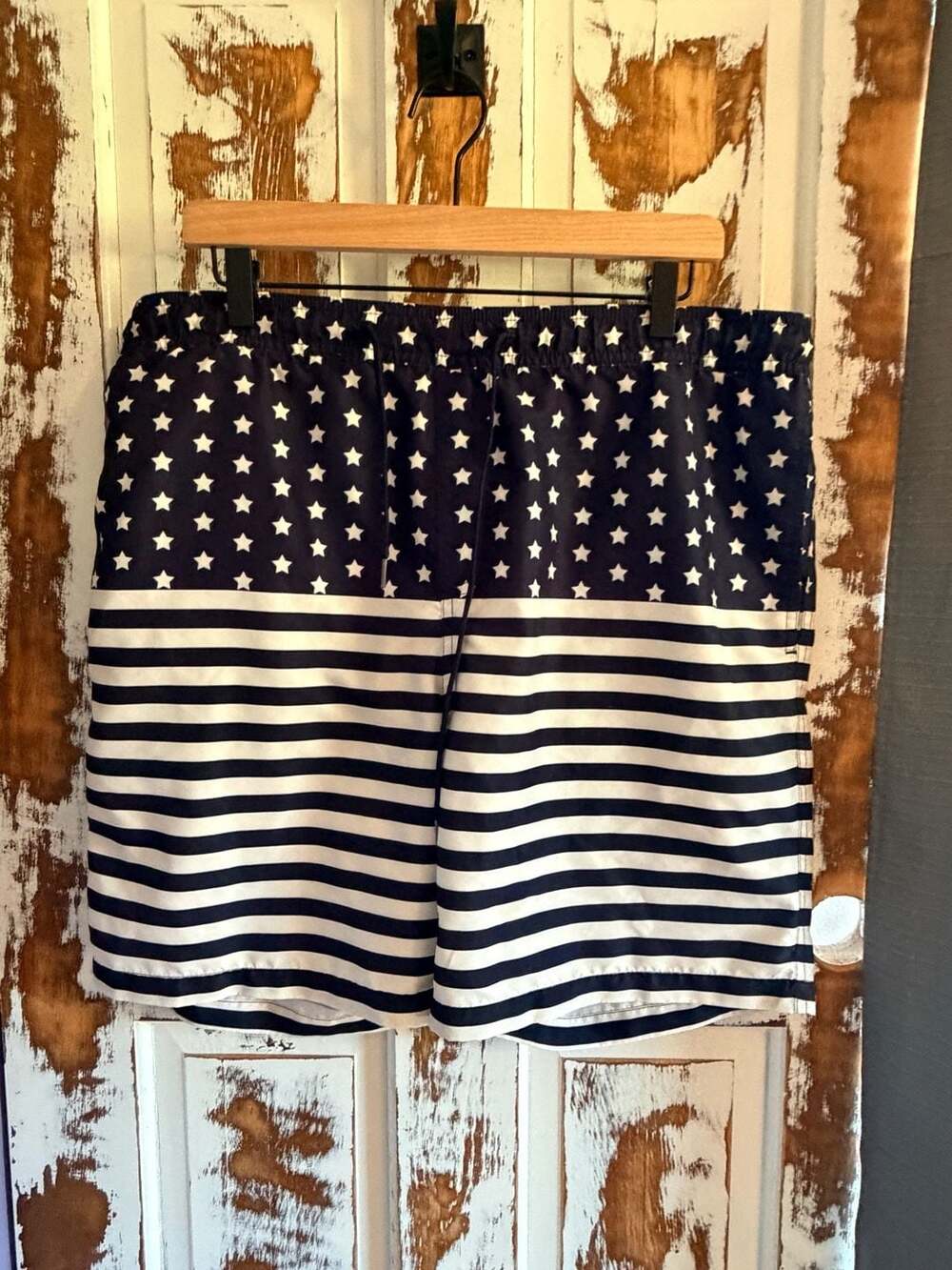 Bass Brand Board Shorts Swim Trunks Mens Lg American Flag Distressed